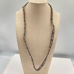 VTG Boho Leather Wrap Necklace Bracelet Mixed Metal Beaded Strand Hematite Tone